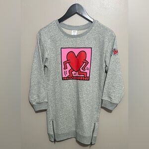 GAP x Keith Haring extra long Sweatshirt w/Heart Graphic and side zips Size 8 M